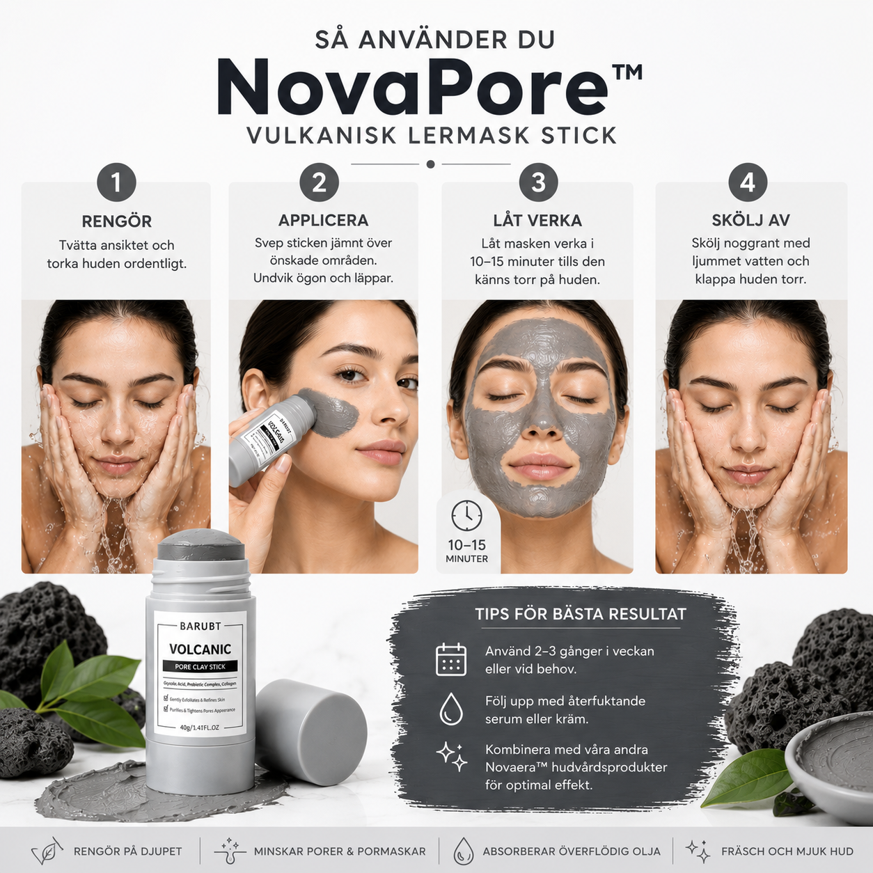 NovaPore™ - Vulkanisk Lermask Stick